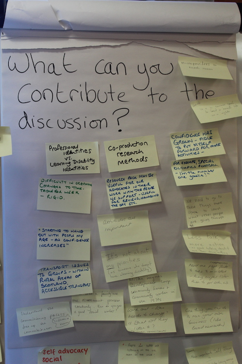 display of discussion post-it notes